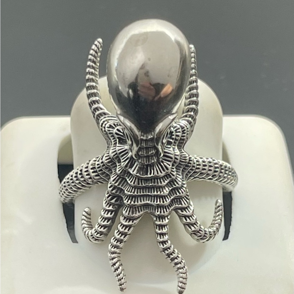Size 9 Solid 924 Silver Steampunk Octopus Ring - image 2